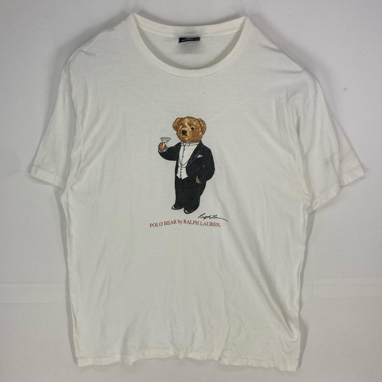 古着 90's/90年代 ポロバイラルフローレン Polo by Ralph Lauren USA製 半袖Tシャツ ポロベア クルーネック L ホワイト系 メンズ