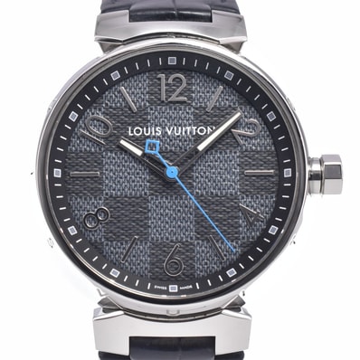 ルイ・ヴィトン LOUIS VUITTON QA073 タンブール GM ダミエ・グラフィット クォーツ メンズ 良品 箱・保証書付き 腕時計 A#149516