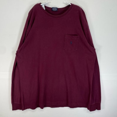 古着 ポロバイラルフローレン Polo by Ralph Lauren 長袖Tシャツ ロゴ 刺繍 クルーネック 胸ポケット L ワインレッド系 無地 メンズ