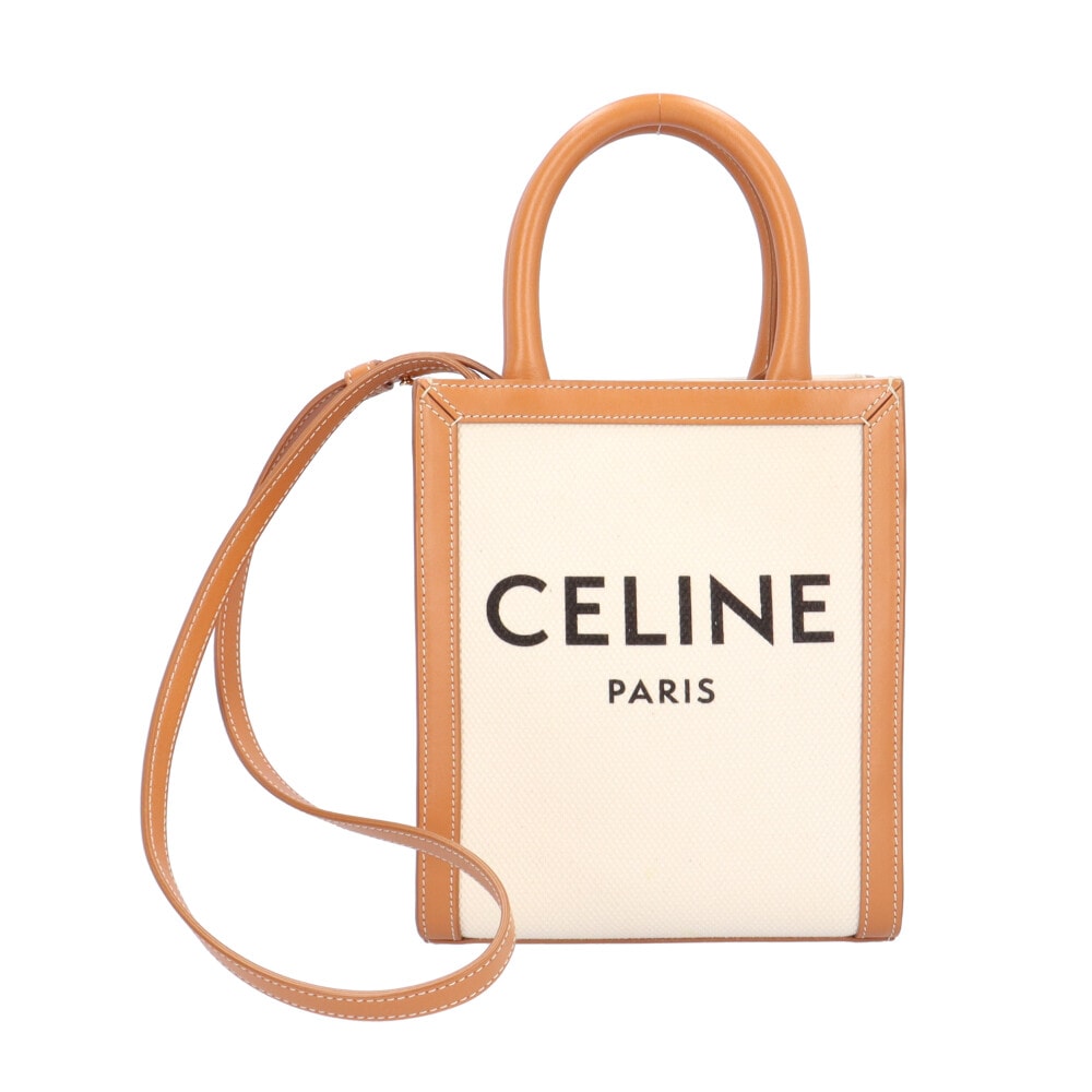 セリーヌ ミニバーティカルカバ ショルダーバッグ コットンキャンバス 193302BNZ.02NT ホワイト レディース CELINE  中古