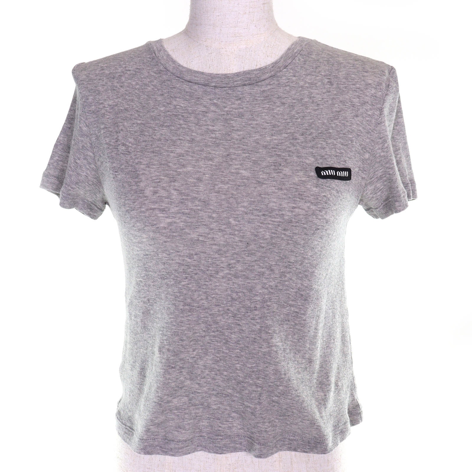 美品 ミュウミュウ リブ編み ジャージー Tシャツ グレー XS MJN466