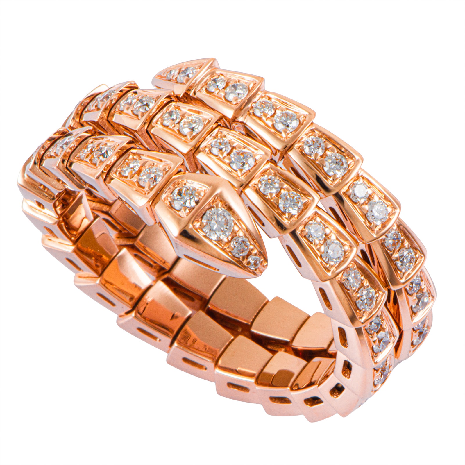 BVLGARI ブルガリ セルペンティ ヴァイパー ダブルコイル リング 357258 指輪 23号 K18PG ダイヤモンド フルパヴェダイヤ ピンク ゴールド【中古】