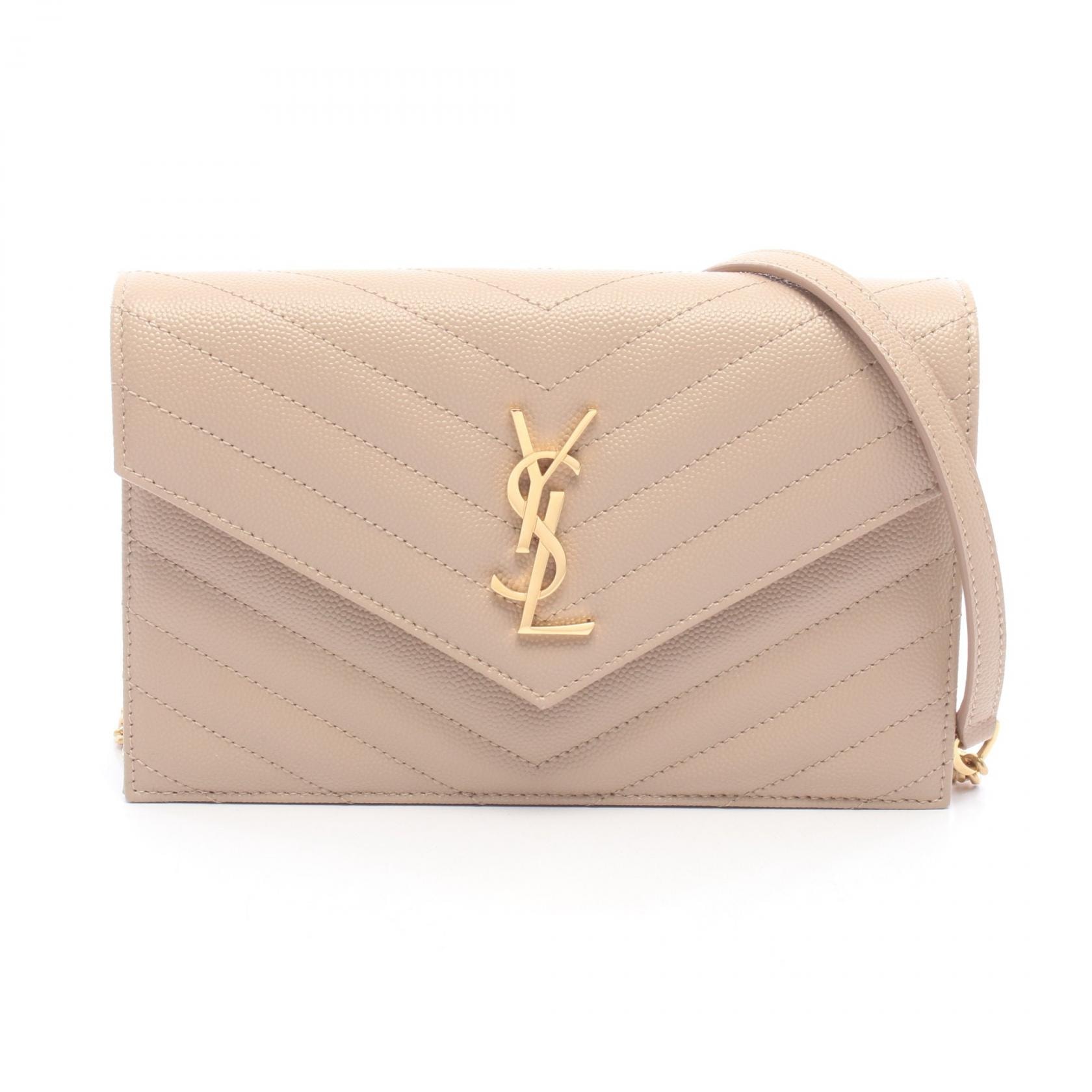 サンローランパリ SAINT LAURENT PARIS カサンドラ エンベロープ ショルダーバッグ バッグ レザー レディース ベージュ系 857605 【中古】