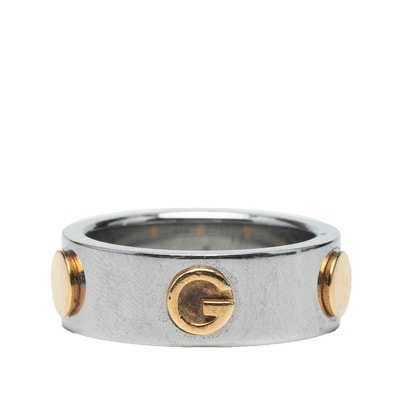 グッチ コンビ リング 指輪 #13 シルバー スチール イエローゴールド レディース GUCCI 中古