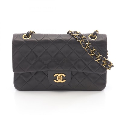シャネル CHANEL マトラッセ Wフラップ ショルダーバッグ バッグ ラムスキン(羊革) レディース ブラック系 【中古】