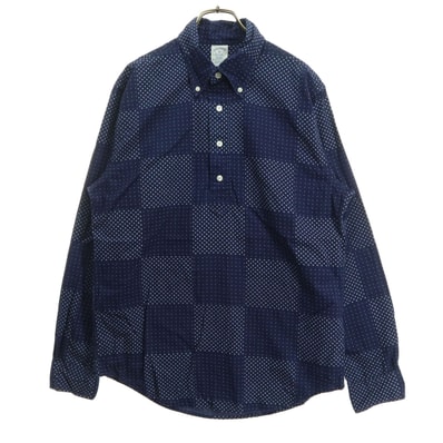 Brooks Brothers ブルックスブラザーズ 総柄 長袖 ボタンダウン コットンシャツ M ブルー