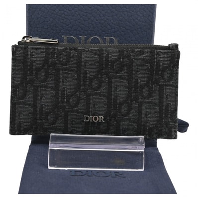 Dior Zip Card Holder Grained Calfskin & Dior Oblique Jacquard "Black"