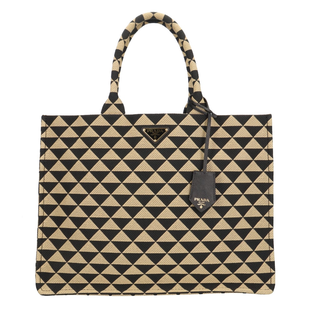 プラダ シンボル エンブイタリー ラージ トートバッグ ファブリック 1BA356 ブラック ユニセックス PRADA  中古