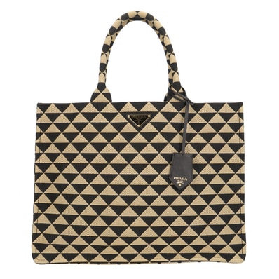 プラダ シンボル エンブイタリー ラージ トートバッグ ファブリック 1BA356 ブラック ユニセックス PRADA 中古
