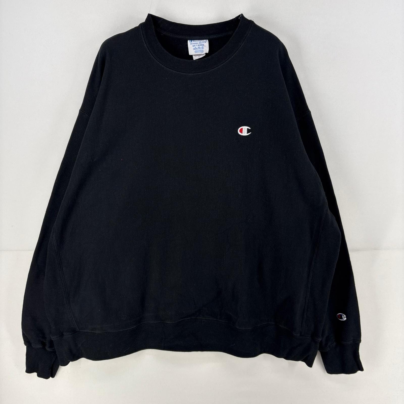 古着 チャンピオン Champion スウェット ワンポイント リバースウィーブ 大きいサイズ トレーナー クルーネック 3XL  ブラック メンズ
