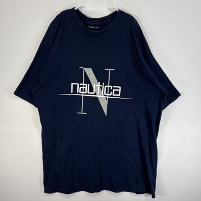 古着 90's/90年代 ノーティカ NAUTICA 半袖Tシャツ センター プリント ロゴ USA製 肉厚 L ネイビー メンズ