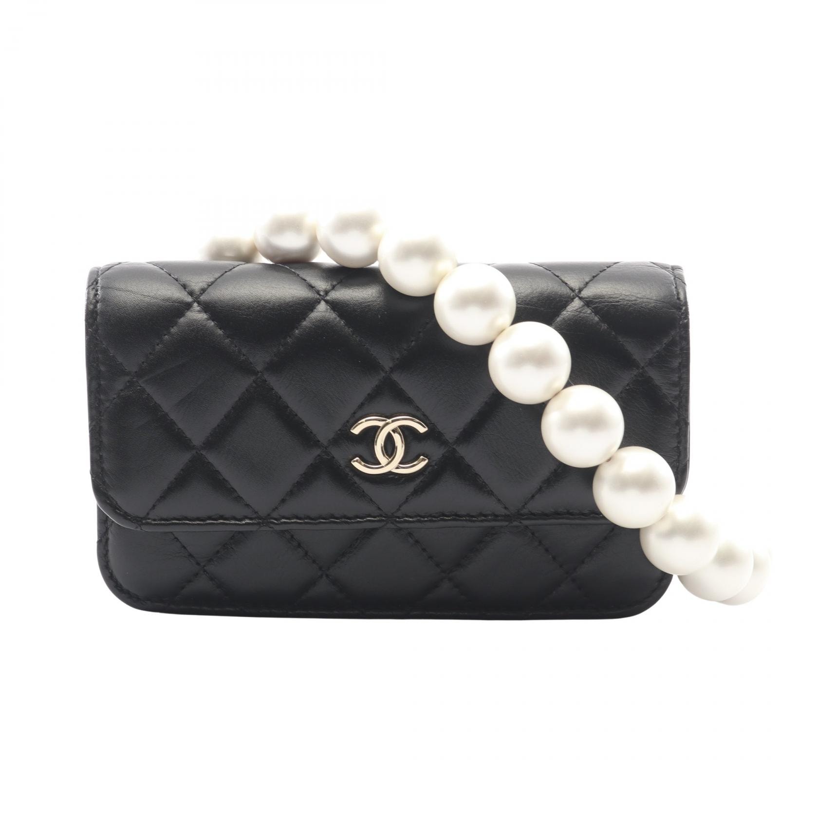 シャネル CHANEL マトラッセ パールチェーン ショルダーバッグ バッグ ラムスキン(羊革) レディース ブラック系 AP1838 【中古】
