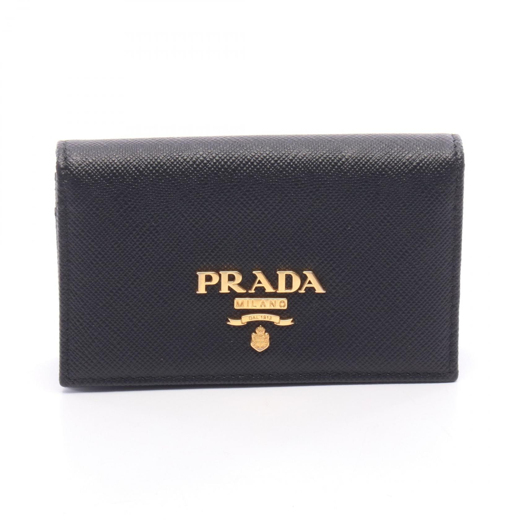プラダ PRADA メタルロゴ カードケース アクセサリー レザー レディース ブラック系 【中古】