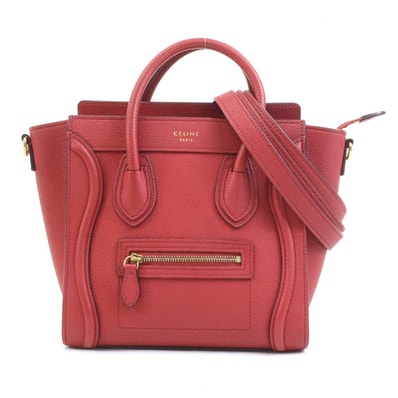 セリーヌ CELINE ハンドバッグ ショルダーバッグ ラゲージ ナノショッパー レザー レッド ゴールド レディース【中古】 e62401k