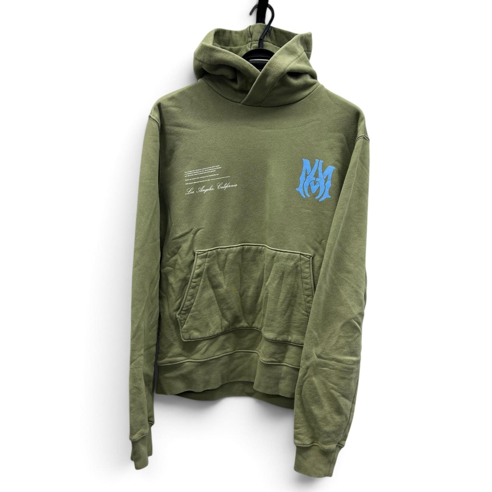 AMIRI 美品 アミリ ロゴ プルオーバー パーカー フーディ #M コットン カーキグリーン マルチカラー ABランク 中古 鑑定済 アミリパーカー