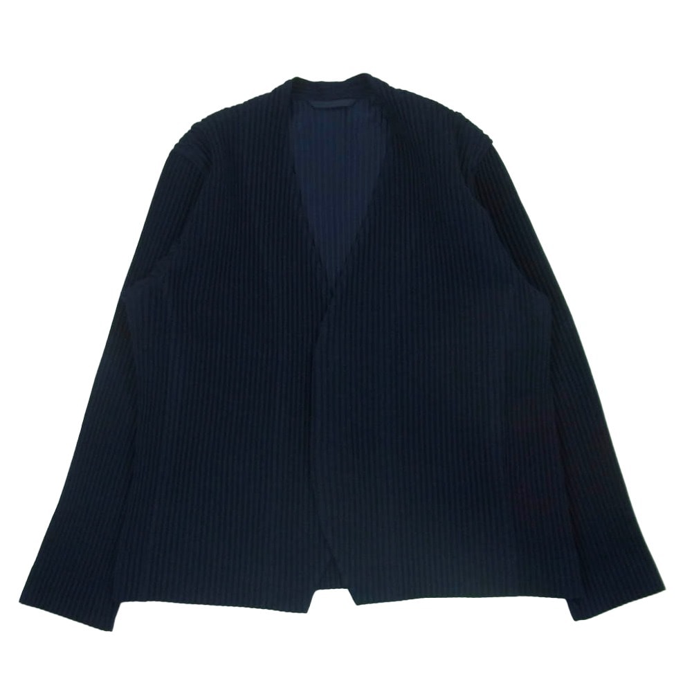 HOMME PLISSE ISSEY MIYAKE オム プリッセ イッセイミヤケ 20AW hp03fd003 WOOL LIKE LIGHT プリーツ ノーカラー ジャケット ネイビー系 2【中古】