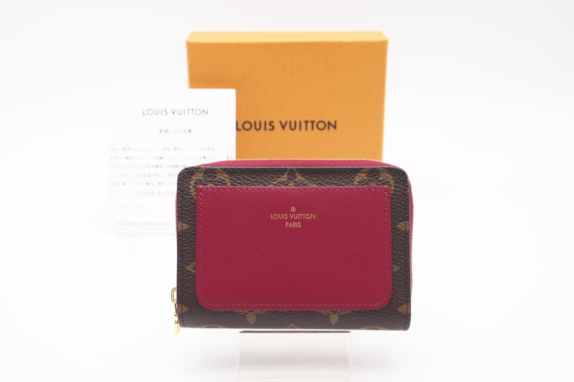 美品 LOUIS VUITTON ルイ・ヴィトン モノグラム ポルトフォイユ ルー フューシャ M82377 二つ折り財布 ブラウン レッド コーティングキャンバス レディース