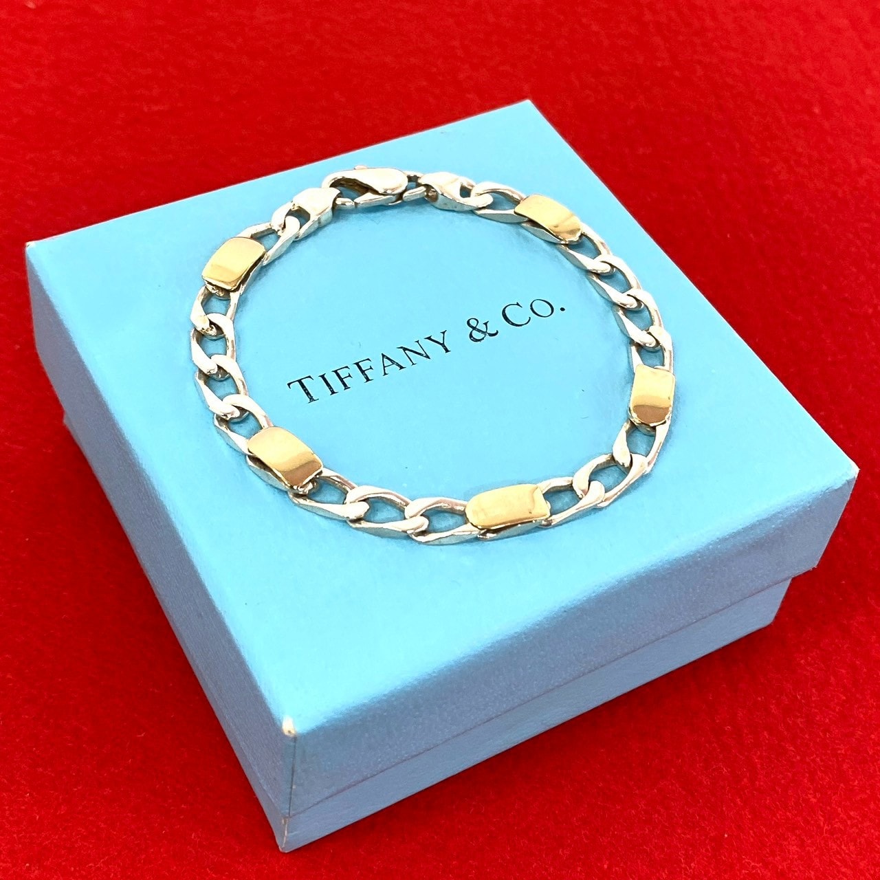 TIFFANY&Co. ティファニー フィガロ チェーン ブレスレット シルバー925 K18イエローゴールド ブレスレット シルバー
 29300