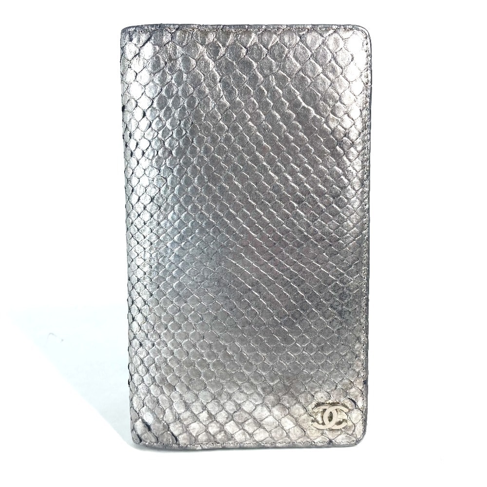 シャネル CHANEL 2つ折り CC ココマーク A34303 07P ロングウォレット 長財布 パイソン シルバー