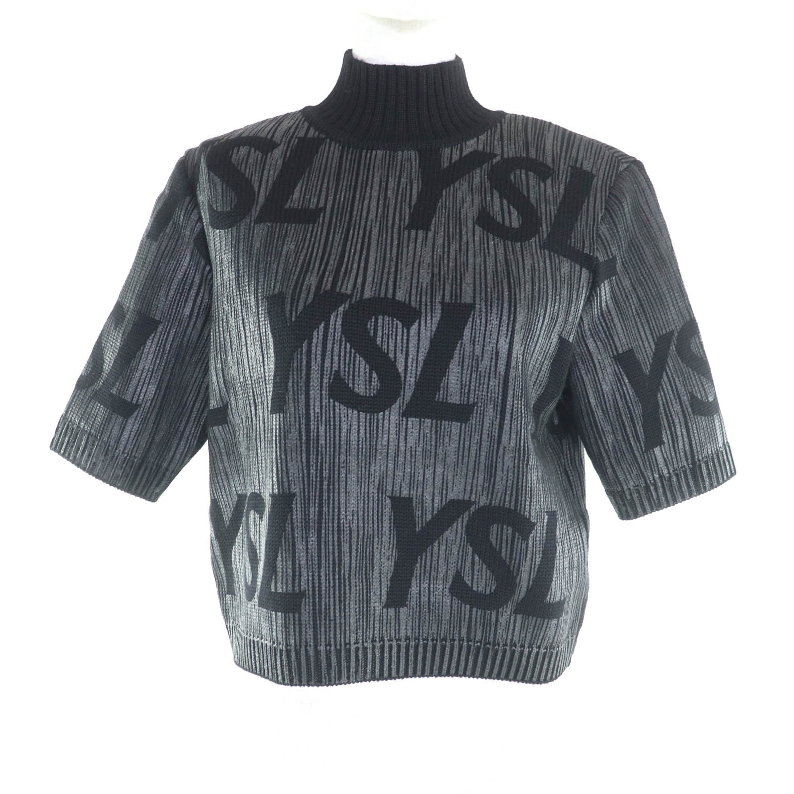 極美品 イヴ・サンローラン 半袖ニット ブラック レディース M