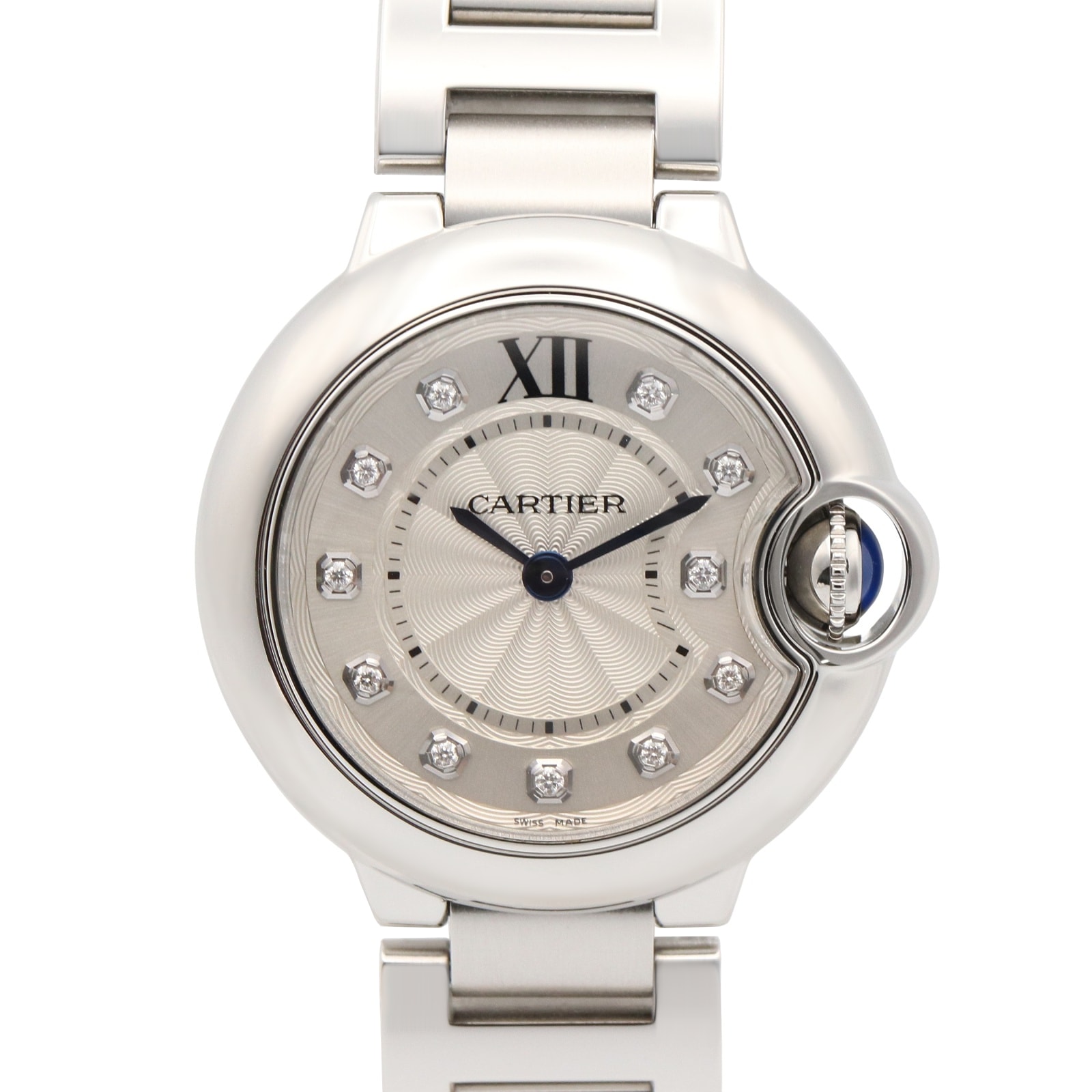 カルティエ CARTIER バロンブルー SM 11Pダイヤ 腕時計 時計 ステンレススチール ダイヤモンド レディース シルバー系 WE902073 【中古】