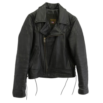 VANSON バンソン レザージャケット USA製 レザー パデッド ダブル ライダース ジャケット ブラック系 40【中古】