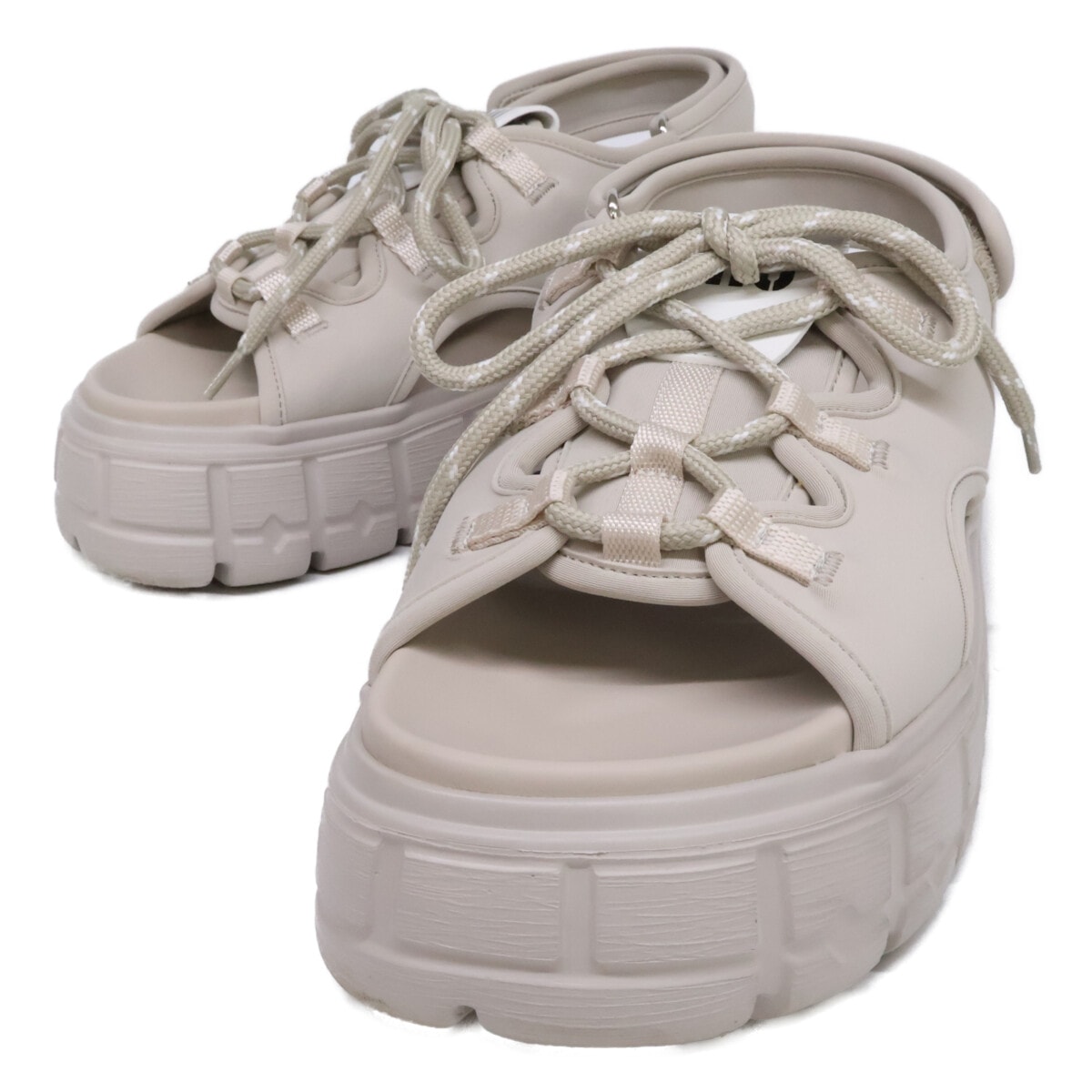 ミュウミュウ 美品 25SS 5X418E ライトベージュ EVAソール レースアップ チャンキー ネオプレンサンダル 36 1/2