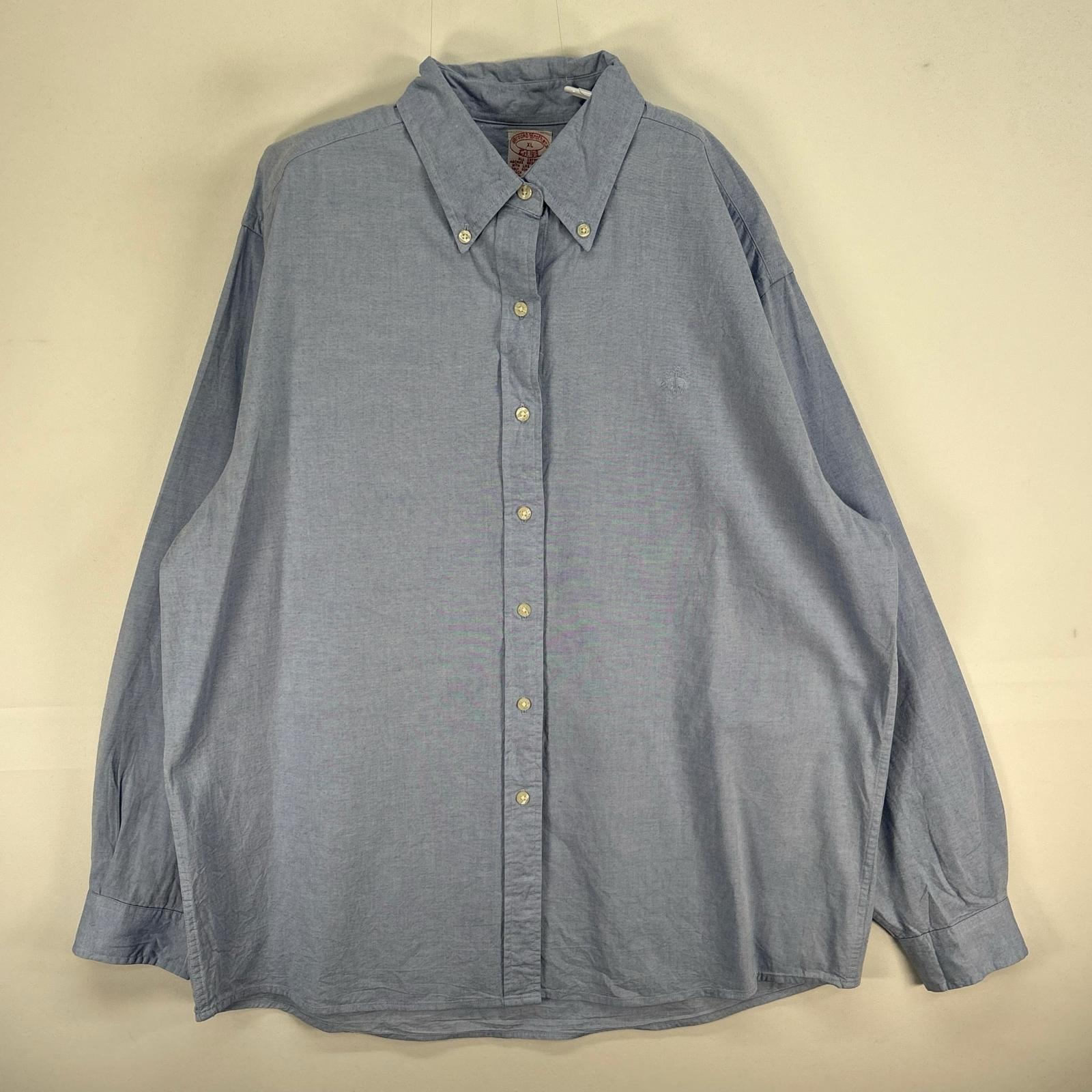 古着 ブルックスブラザーズ Brooks Brothers 長袖シャツ ロゴ 刺繍 レディース ボタンダウン XL  ブルー系 無地 レディース