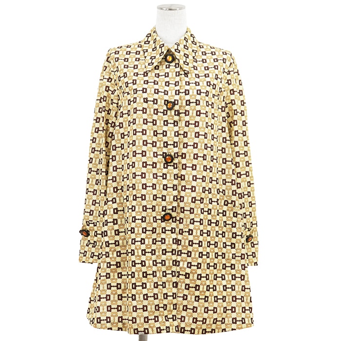 【未使用】GUCCI グッチ ナイロンコート サイズ 38 レディース ホースビット 軽量 撥水性 シャツジャケット アウター ハンガー付属 ライトベージュ ブラウン 茶色 総柄 イタリア製