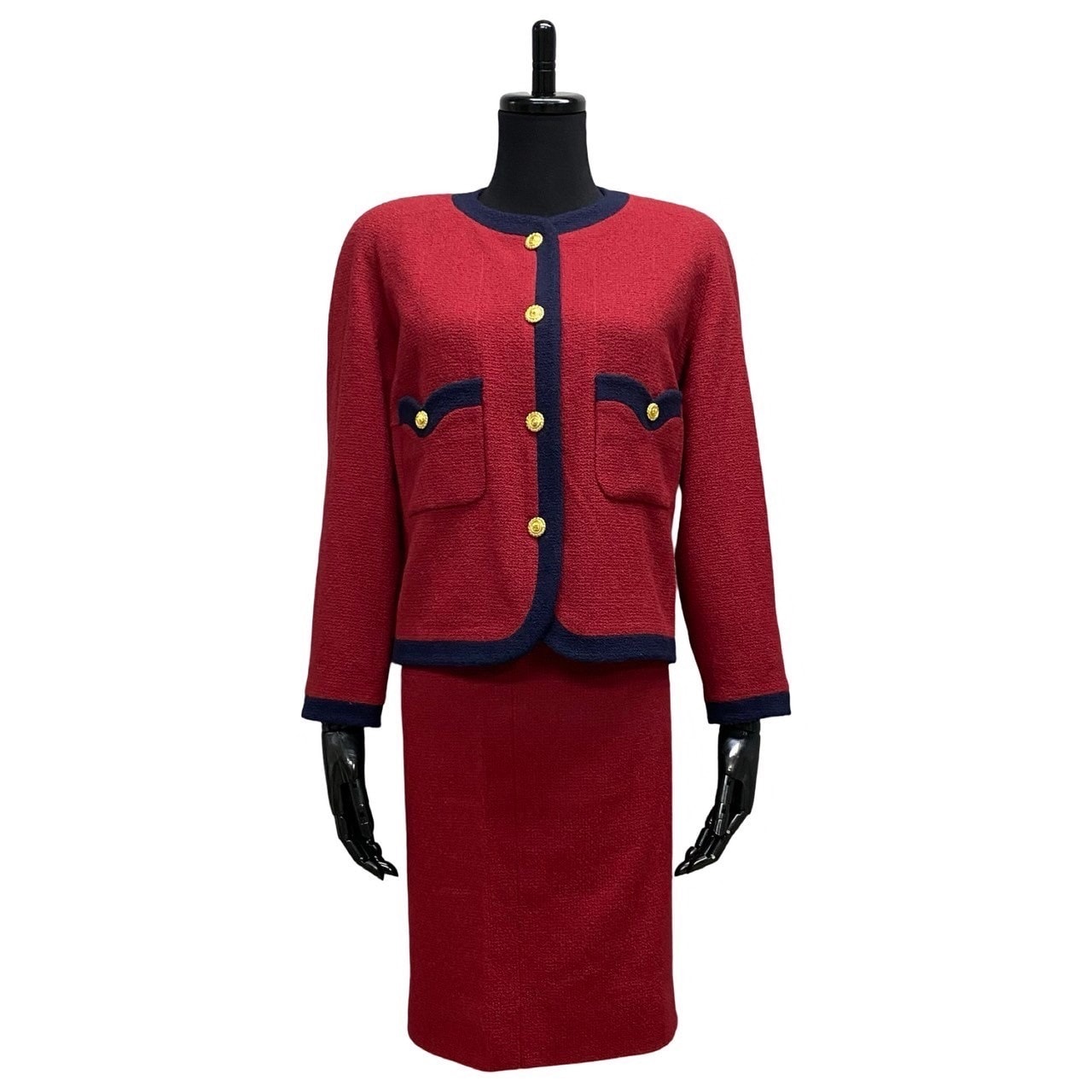 CHANEL シャネル ココマーク ボタン ウール シルク セットアップ レッド
 50485