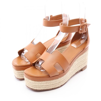 エルメス HERMES ELDA エルダ エスパドリーユ サンダル 靴 レザー レディース ブラウン系 PG221143Z2209 【中古】