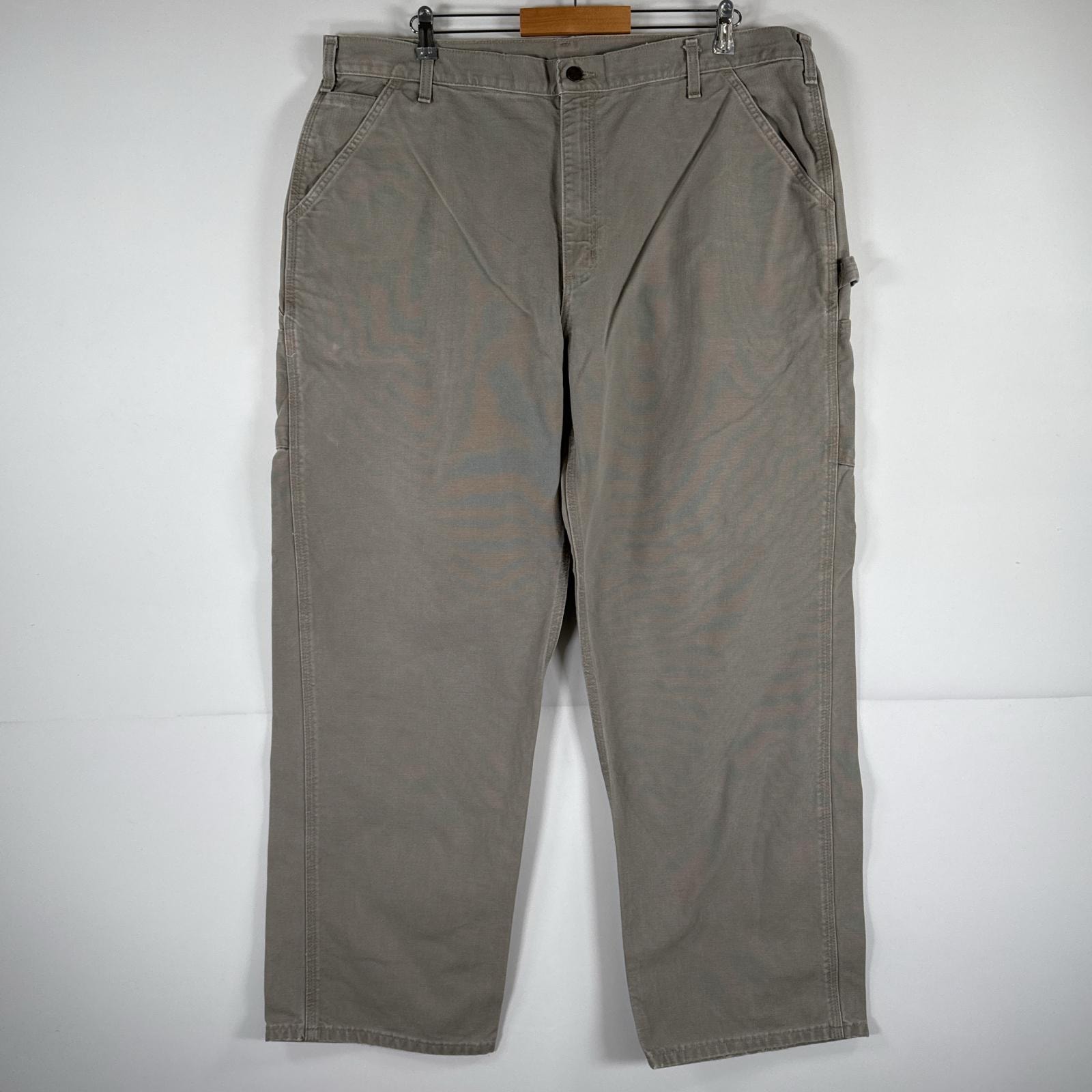 古着 カーハート Carhartt ワークパンツ ダック ペインターパンツ 作業着 ワンポイント ロゴ 大きいサイズ w42 L32  ベージュ メンズ