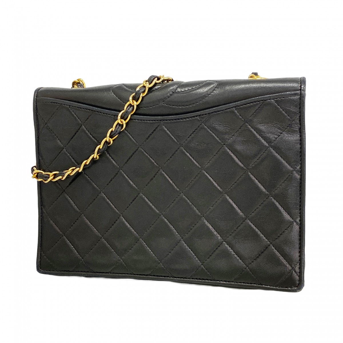 ★SALE【6ce6497-k】シャネル ショルダーバッグ マトラッセ チェーンショルダー ラムスキン ブラック ゴールド金具【中古】レディース