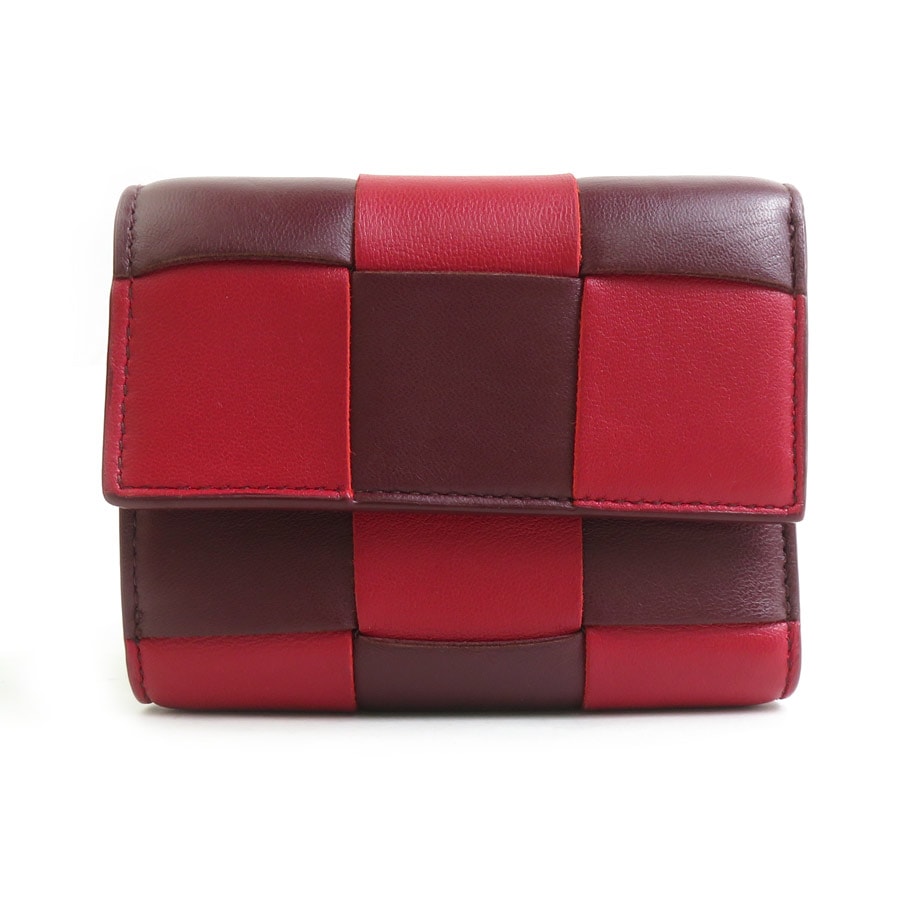 ボッテガヴェネタ BOTTEGAVENETA 三つ折り財布 レザー レッド×ボルドー レディース【中古】 r11003a