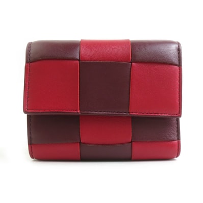 ボッテガヴェネタ BOTTEGAVENETA 三つ折り財布 レザー レッド×ボルドー レディース【中古】 r11003a