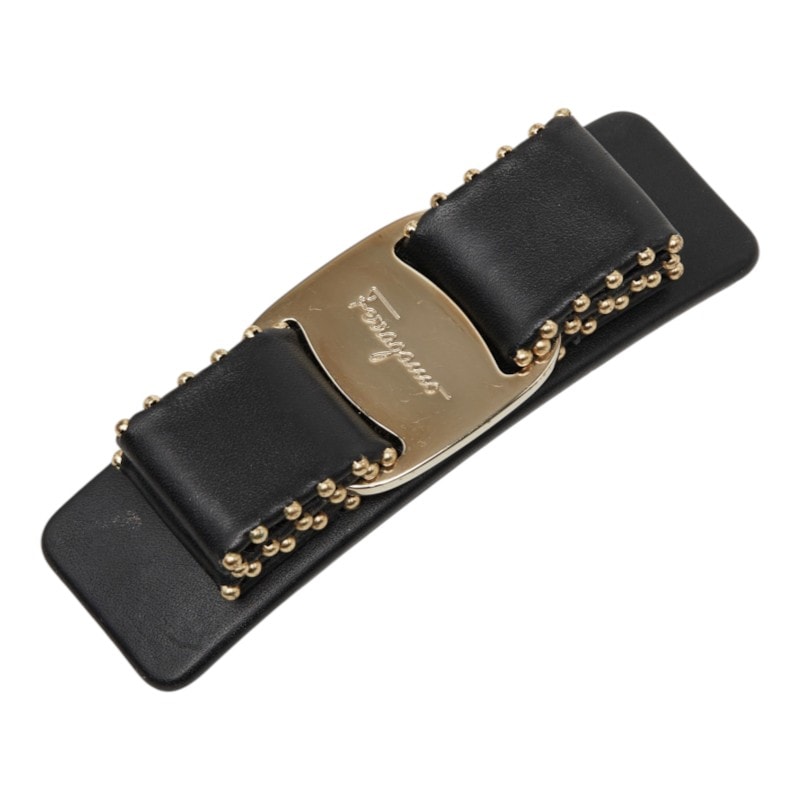 サルヴァトーレフェラガモ ヴァラリボン バレッタ ブラック レザー レディース Salvatore Ferragamo 中古