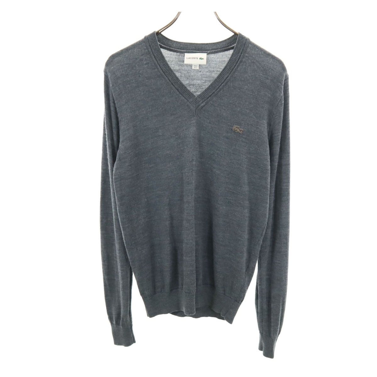 LACOSTE ラコステ 日本製 長袖 Vネック ニット S チャコール セーター