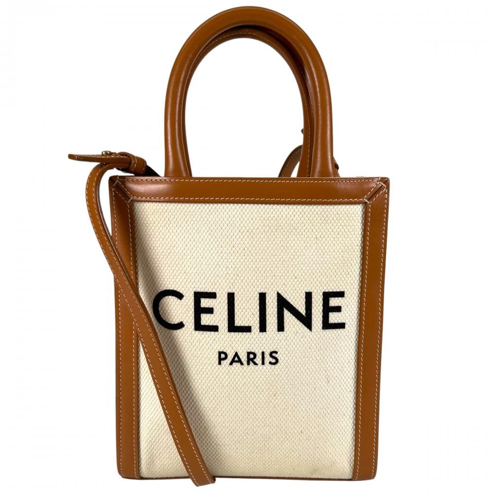 CELINE セリーヌ ショルダーバッグ ミニ バーティカル カバ 2WAY 斜め掛け キャンバス カーフスキン レディース【中古品】
