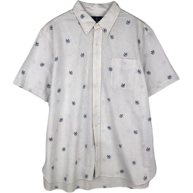 古着 ラルフローレン Ralph Lauren SEERSUCKER 総柄 ストライプ柄 犬柄 シアサッカー 半袖 ボタンダウン ストライプシャツ メンズXL相当/eaa477611