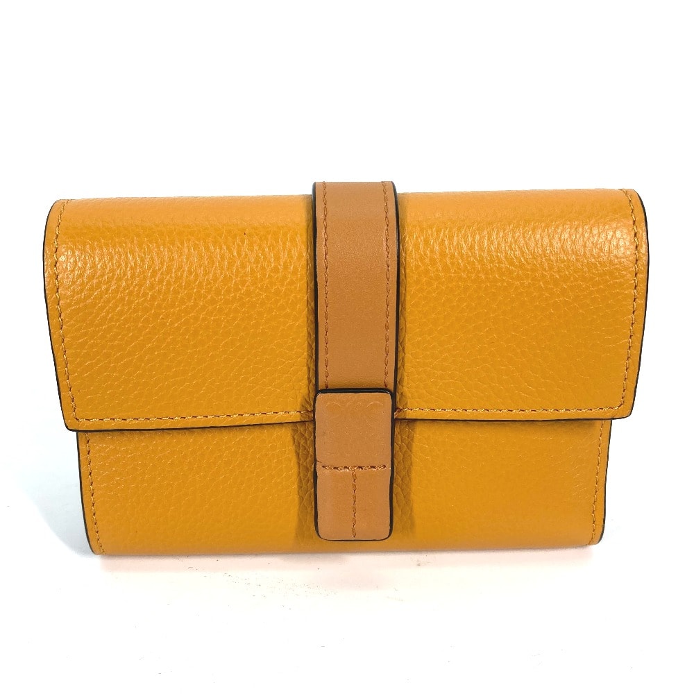 ロエベ LOEWE アナグラム スモール バーティカルウォレット コンパクトウォレット 3つ折り財布 レザー イエロー 美品