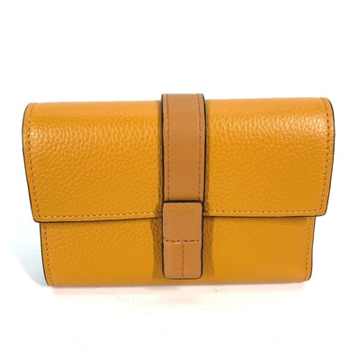 ロエベ LOEWE アナグラム スモール バーティカルウォレット コンパクトウォレット 3つ折り財布 レザー イエロー 美品