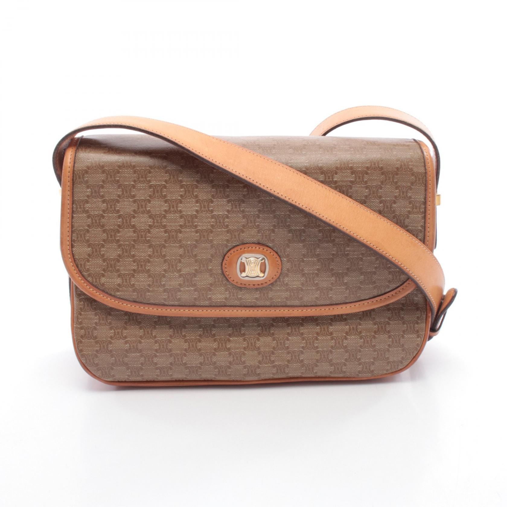 セリーヌ CELINE マカダム ショルダーバッグ バッグ PVCコーティングキャンバス レザー レディース ベージュ系 / ブラウン系 【中古】