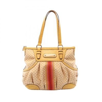 セリーヌ CELINE マカダム クロコ型押し トートバッグ バッグ レザー キャンバス レディース イエロー系 / マルチカラー 【中古】