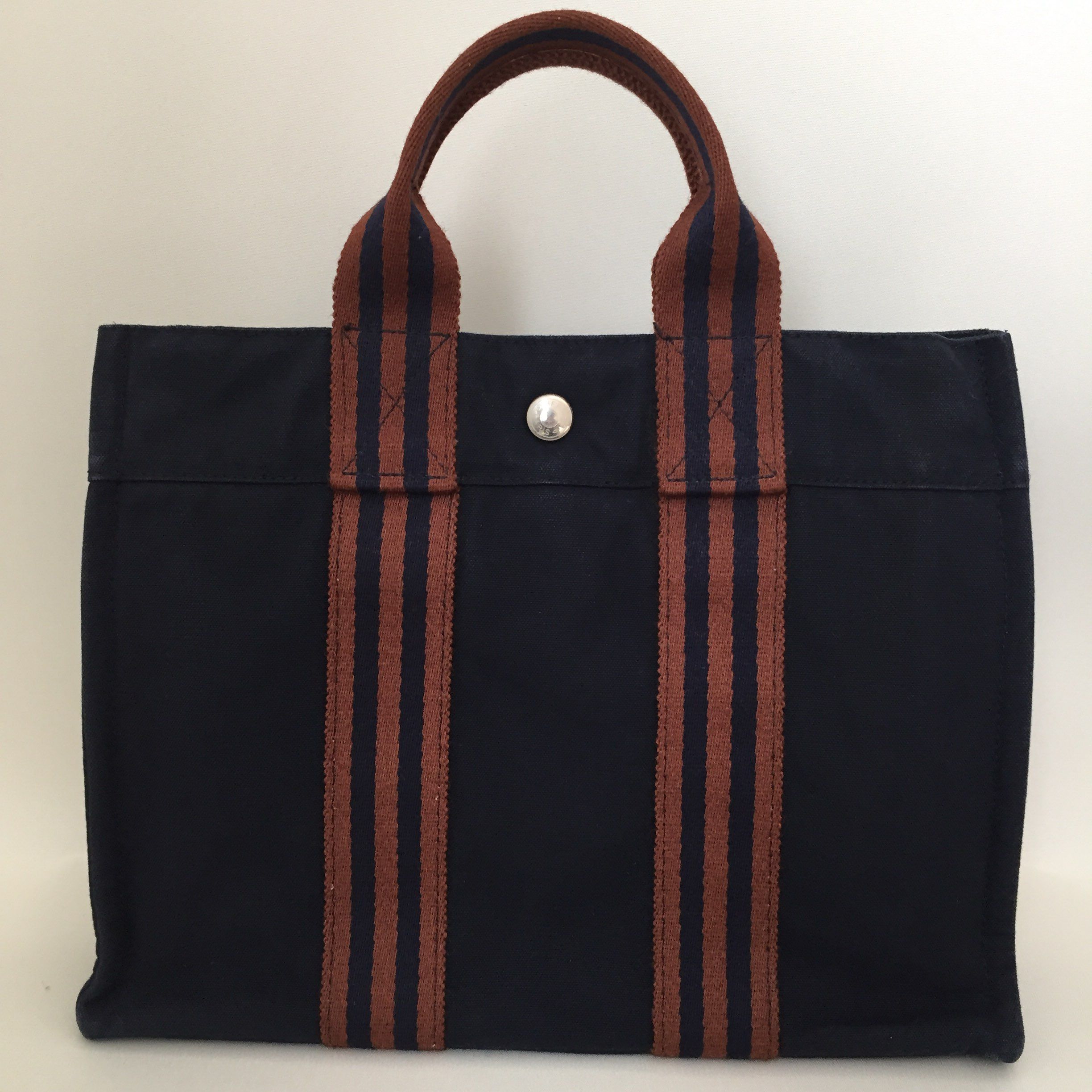 HERMES Fourre-tout Canvas Tote Bag "Navy"