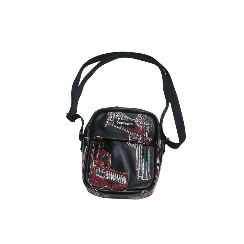 Supreme Guns Embroidered Leather Shoulder Bag "Black"