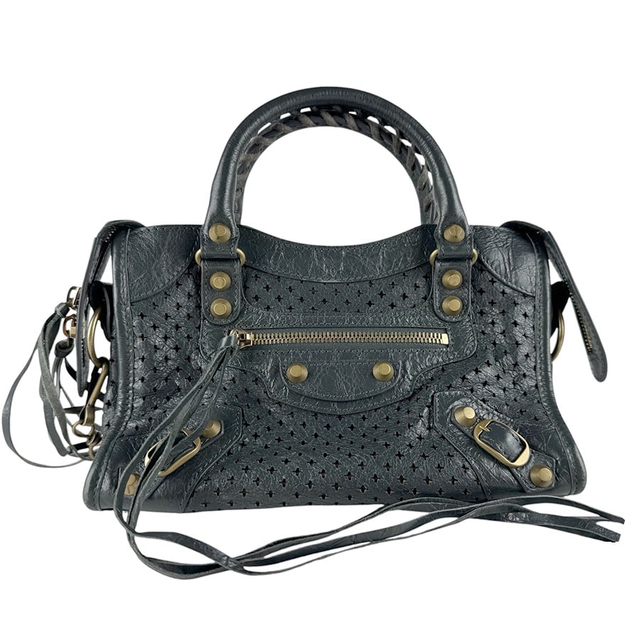 バレンシアガ BALENCIAGA ハンドバッグ ショルダーバッグ クラシック ミニ シティ レザー ダークグレー ゴールド レディース【中古】 z10242