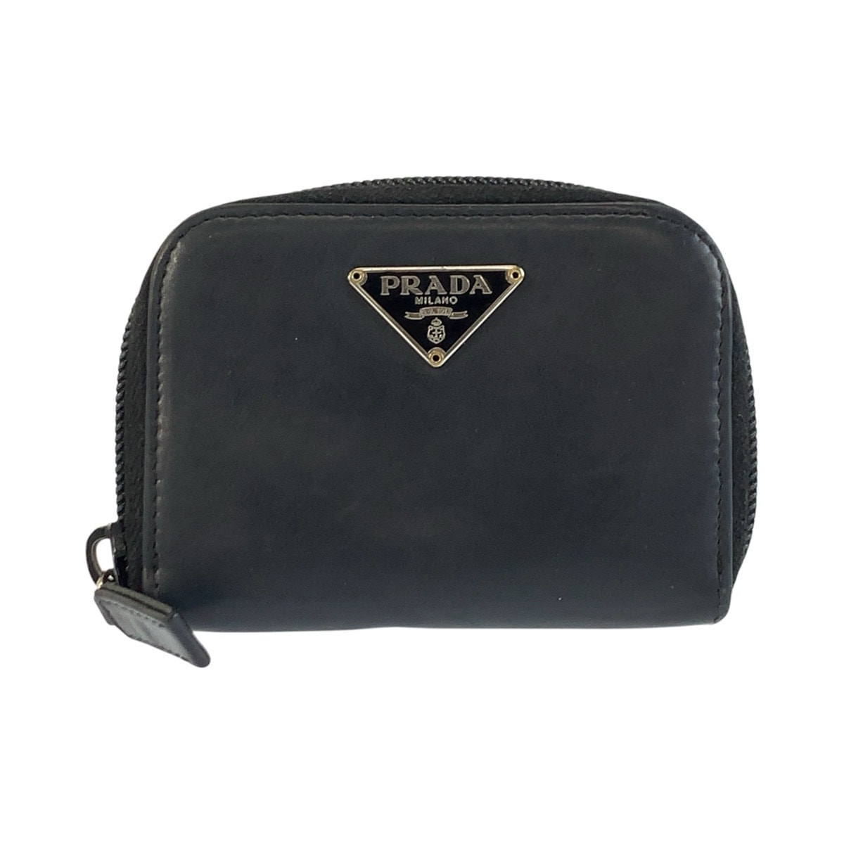 PRADA プラダ 三角ロゴプレート ブラック 黒 シルバー金具 レザー コインケース 小銭いれ 603959 【中古】