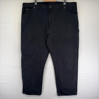 古着 ディッキーズ Dickies ダック パンツ ワンポイントロゴ ペインター ハンマーループ ジッパーフライ w44 L32 ブラック系 メンズ