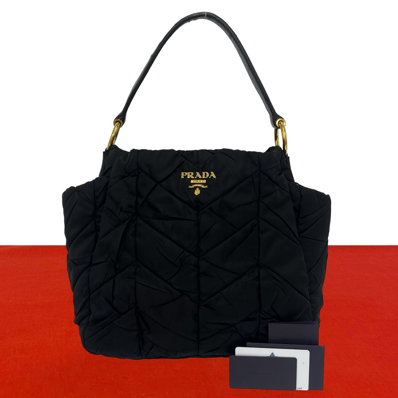 PRADA プラダ ロゴ 金具 キルティング ナイロン エナメル ショルダーバッグ ブラック
05510