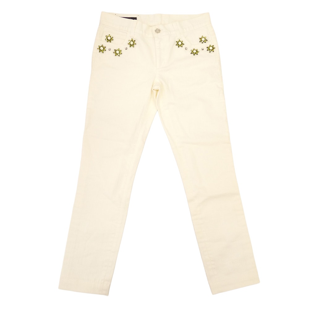 GUCCI グッチ パンツ 374561 XD278 イタリア製 60s skinny ビジュー 装飾付 ホワイト デニム パンツ ホワイト系 36【中古】